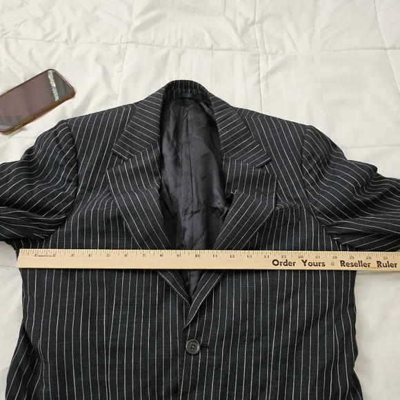 Versace Blazer Men 48R Dark Blue Classic Pinstripe Bamboo Single-Breasted Jacket